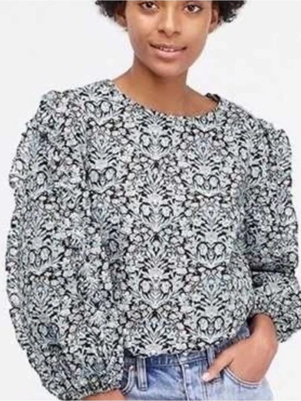 J.CREW Liberty Sambourne Floral Ruffle Puff Sleeve Blouse M Seagrass